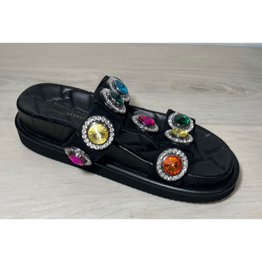 Kurt Geiger London Womens ORSON CRYSTAL Black Leather Slide Sandals Shoes Sz 9 - Picture 6 of 9
